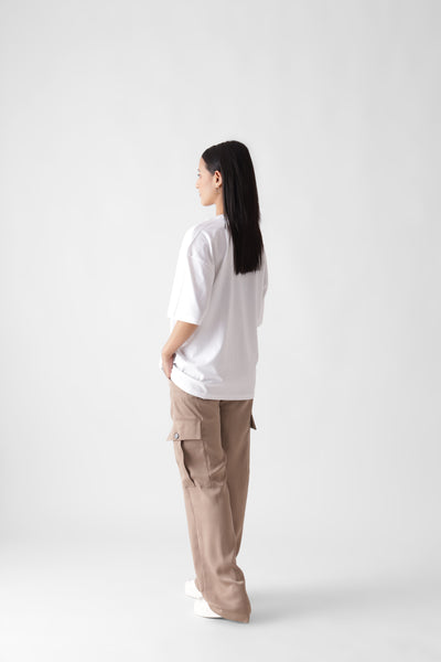 Classic oversized white tshirt for women - back view full - unbound crew