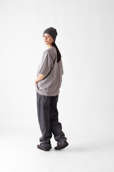 Classic oversized grey tshirt for women - back view full - unbound crew