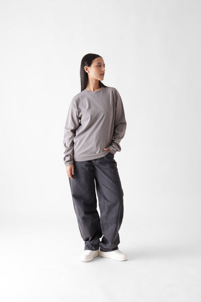 Buy classic long sleeve grey tshirt for women - front view full - unbound crew