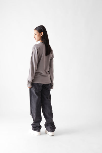 Buy classic long sleeve grey tshirt for women - back view full - unbound crew