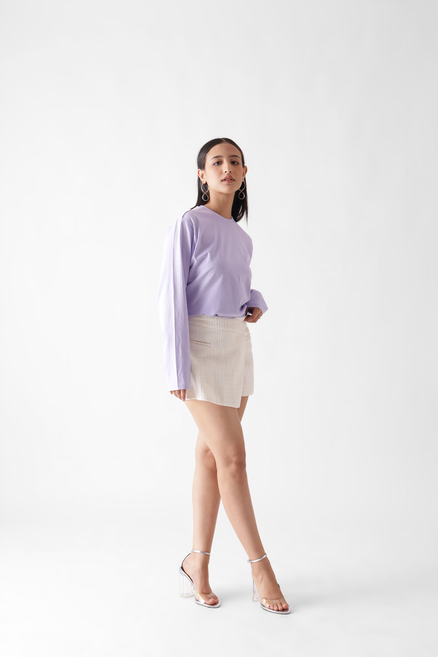 Classic long sleeve lavender tshirt for women - front view full - unbound crew