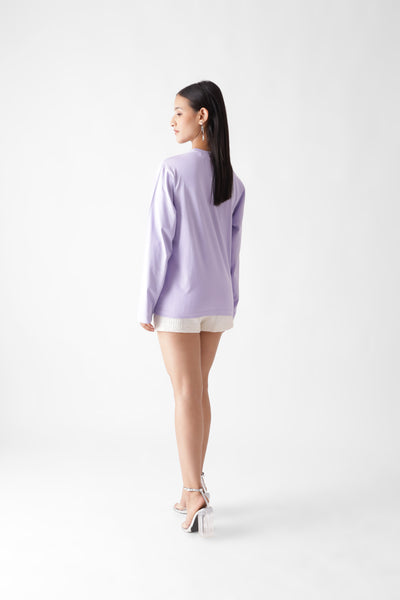 Classic long sleeve lavender tshirt for women - back view full - unbound crew