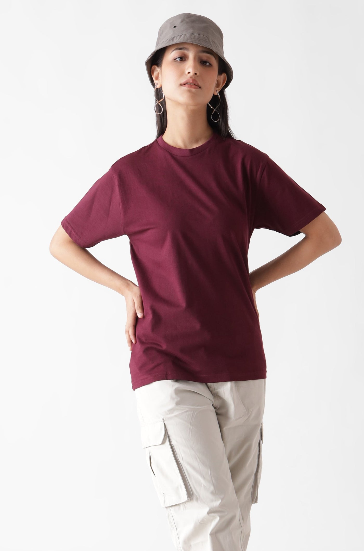 Classic half sleeve wine tshirt for women - front view - unbound crew