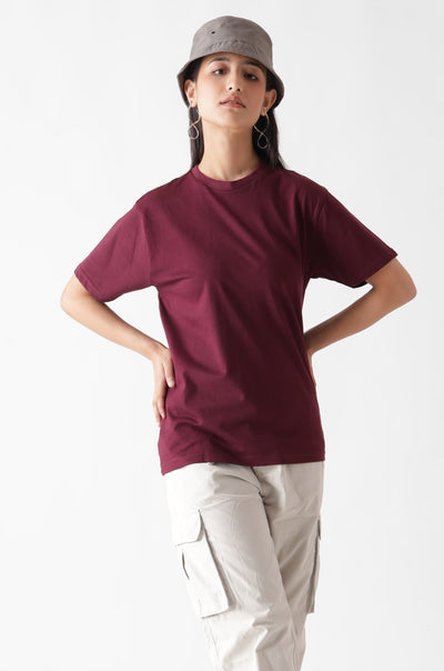 Classic half sleeve wine tshirt for women - front view - unbound crew