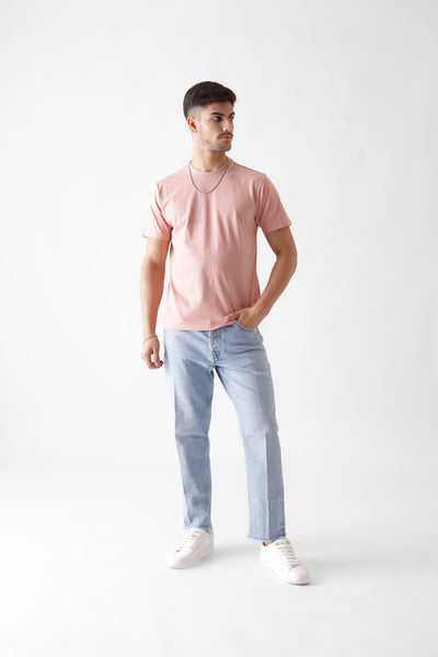 Classic half sleeve dust pink tshirt for men - front view full - unbound crew