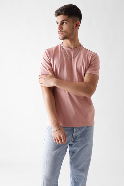 Classic half sleeve dust pink tshirt for men - front view - unbound crew