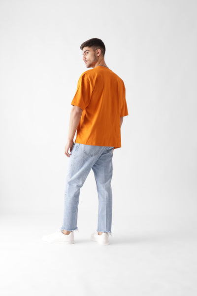 Classic oversized orange tshirt for men - back view full - unbound crew