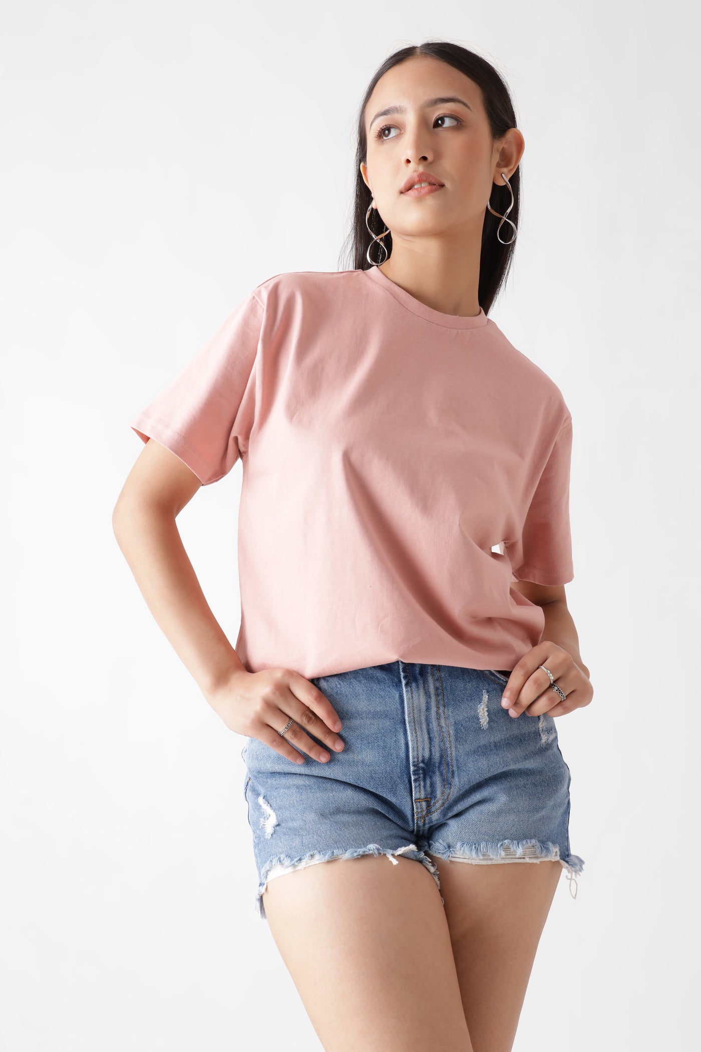 Classic half sleeve dust pink tshirt for women - front view - unbound crew