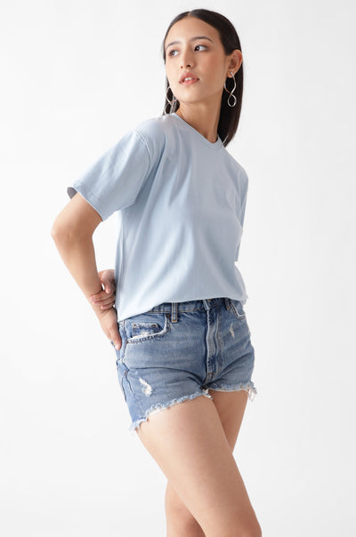 Classic half sleeve ice blue tshirt for women - front view - unbound crew