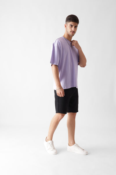 Classic oversized lavender tshirt for men - front view full - unbound crew