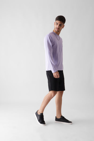 Classic long sleeve lavender tshirt for men - front side view full - unbound crew