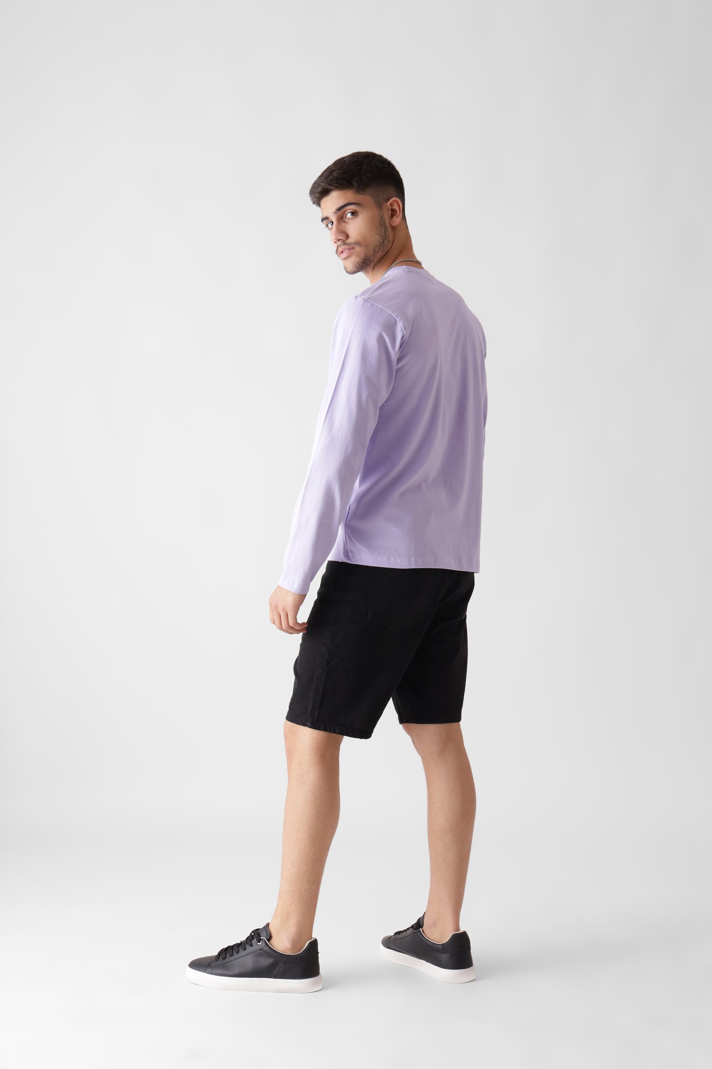 Classic long sleeve lavender tshirt for men - back view full - unbound crew