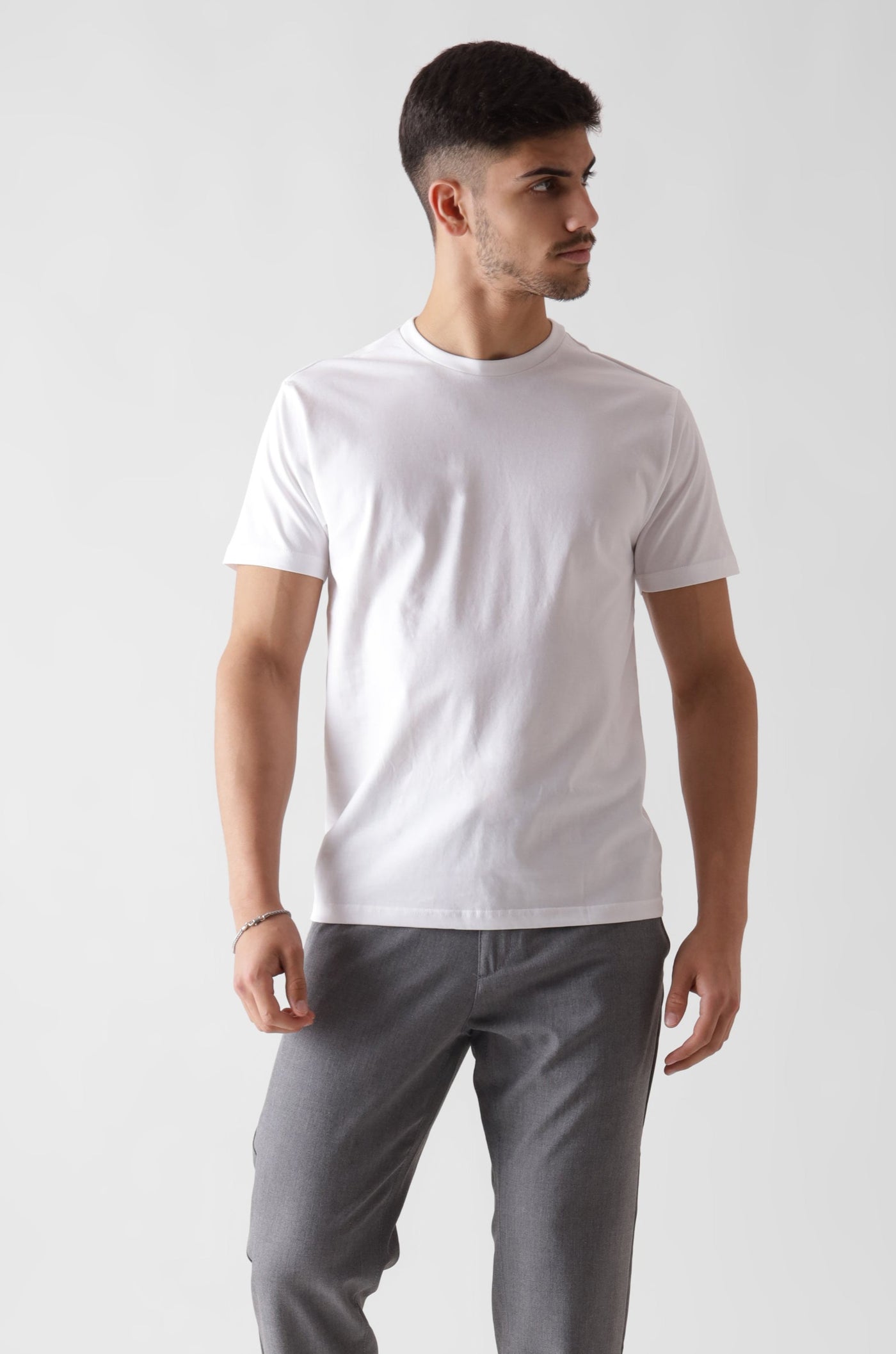 Classic half sleeve white tshirt for men - front view full - unbound crew