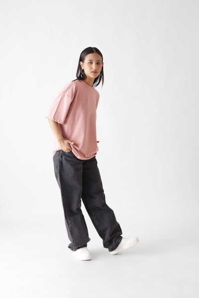 Classic oversized dust pink tshirt for women - front view - unbound crew