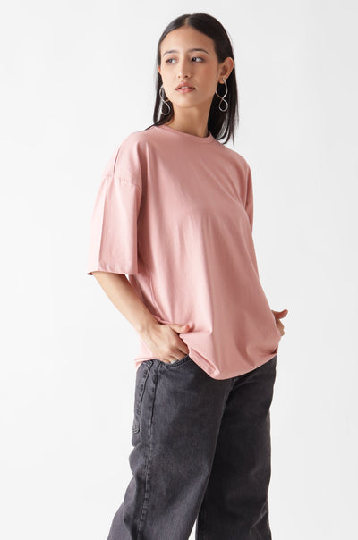 Classic oversized dust pink tshirt for women - front view - unbound crew