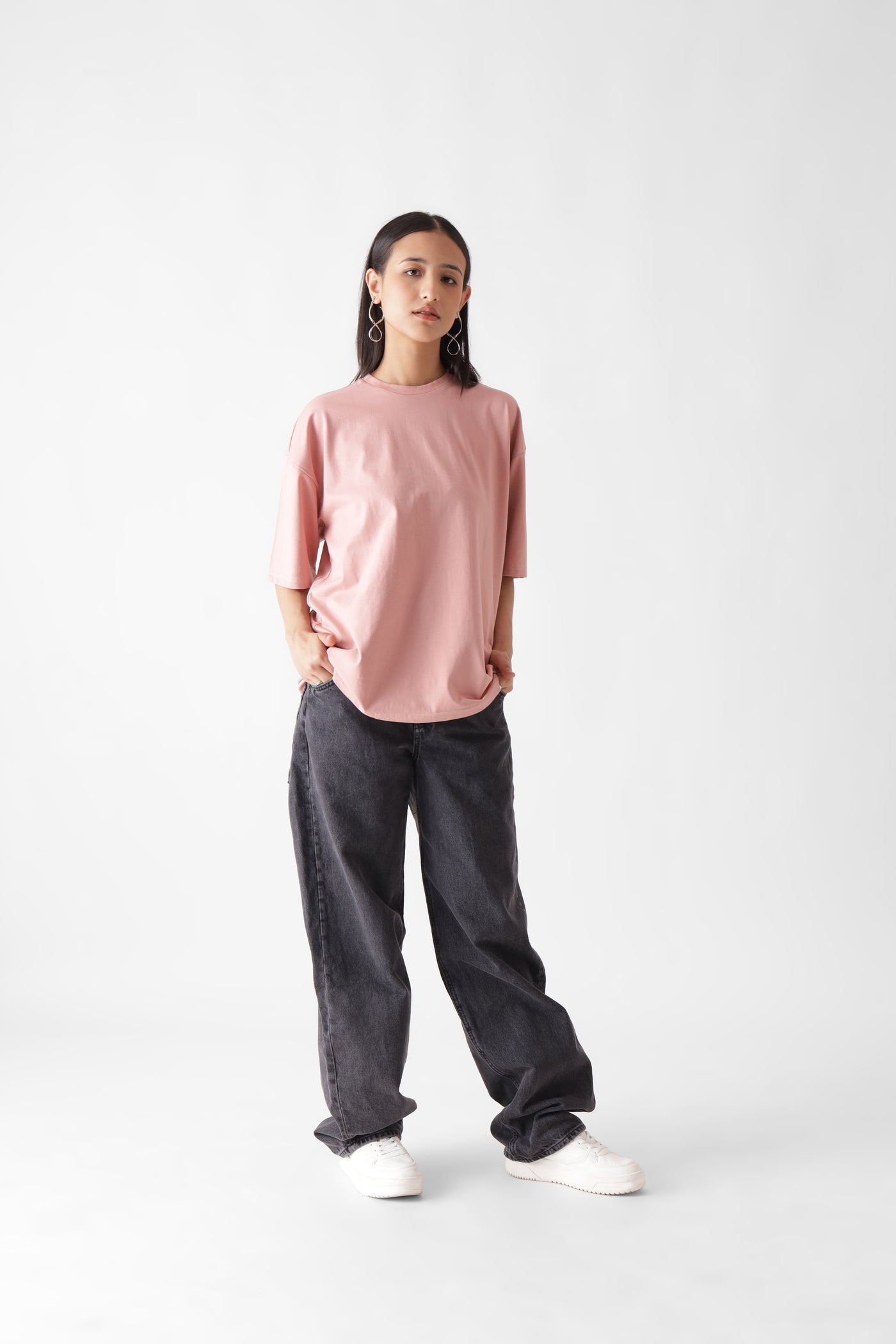 Classic oversized dust pink tshirt for women - front view full - unbound crew