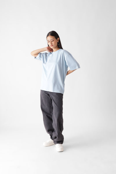 Classic oversized ice blue tshirt for women - front view full - unbound crew