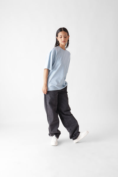 Classic oversized ice blue tshirt for women - front view - unbound crew