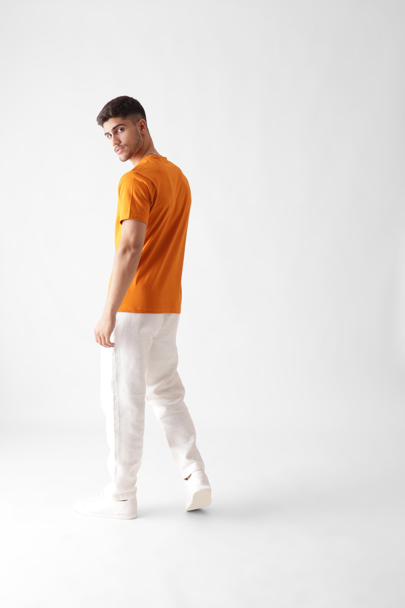 Classic half sleeve orange tshirt for men - back view full - unbound crew