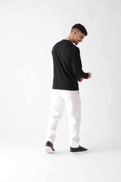 Classic long sleeve black tshirt for men - back view - unbound crew