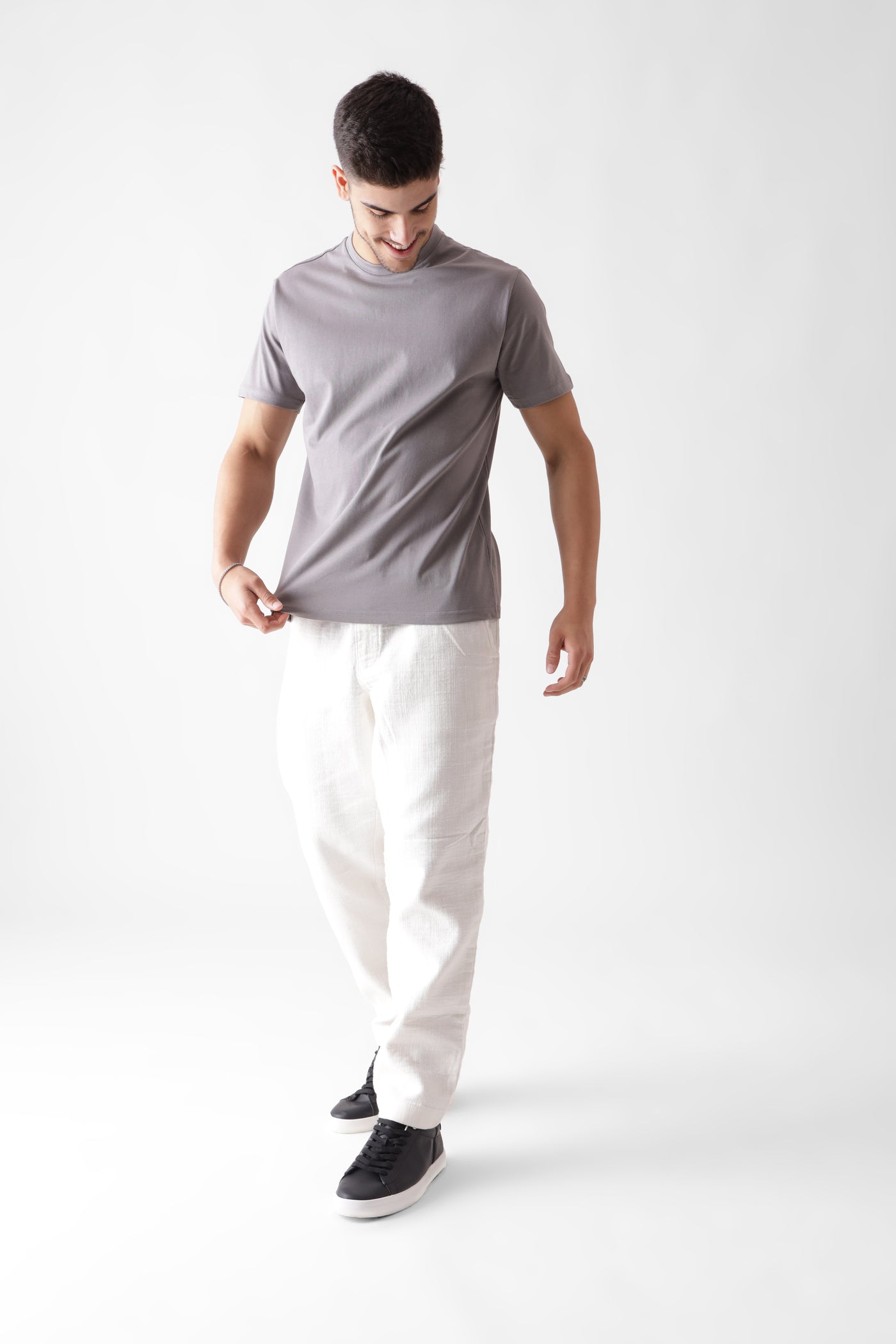 Classic half sleeve grey tshirt for men - front view full - unbound crew