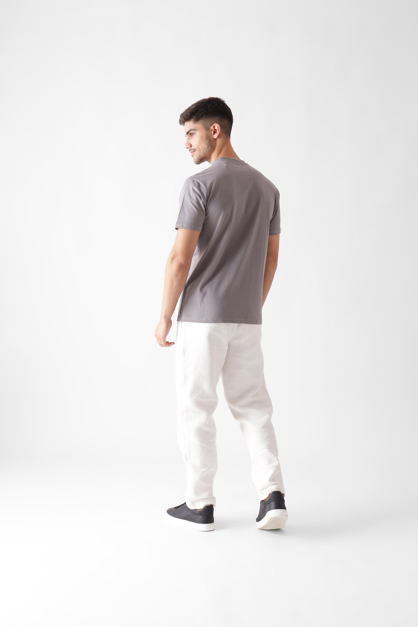 Classic half sleeve grey tshirt for men - back view full - unbound crew