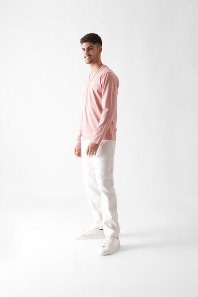 Classic long sleeve dust pink tshirt for men - front view - unbound crew