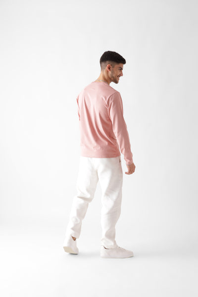 Classic long sleeve dust pink tshirt for men - back view full - unbound crew