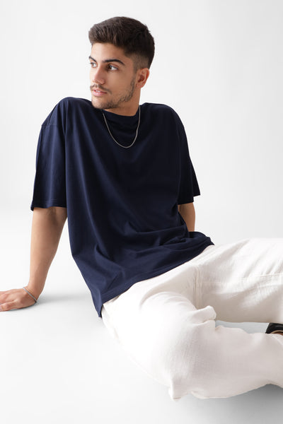 ASOS DESIGN oversized v-neck t-shirt in navy with New York city