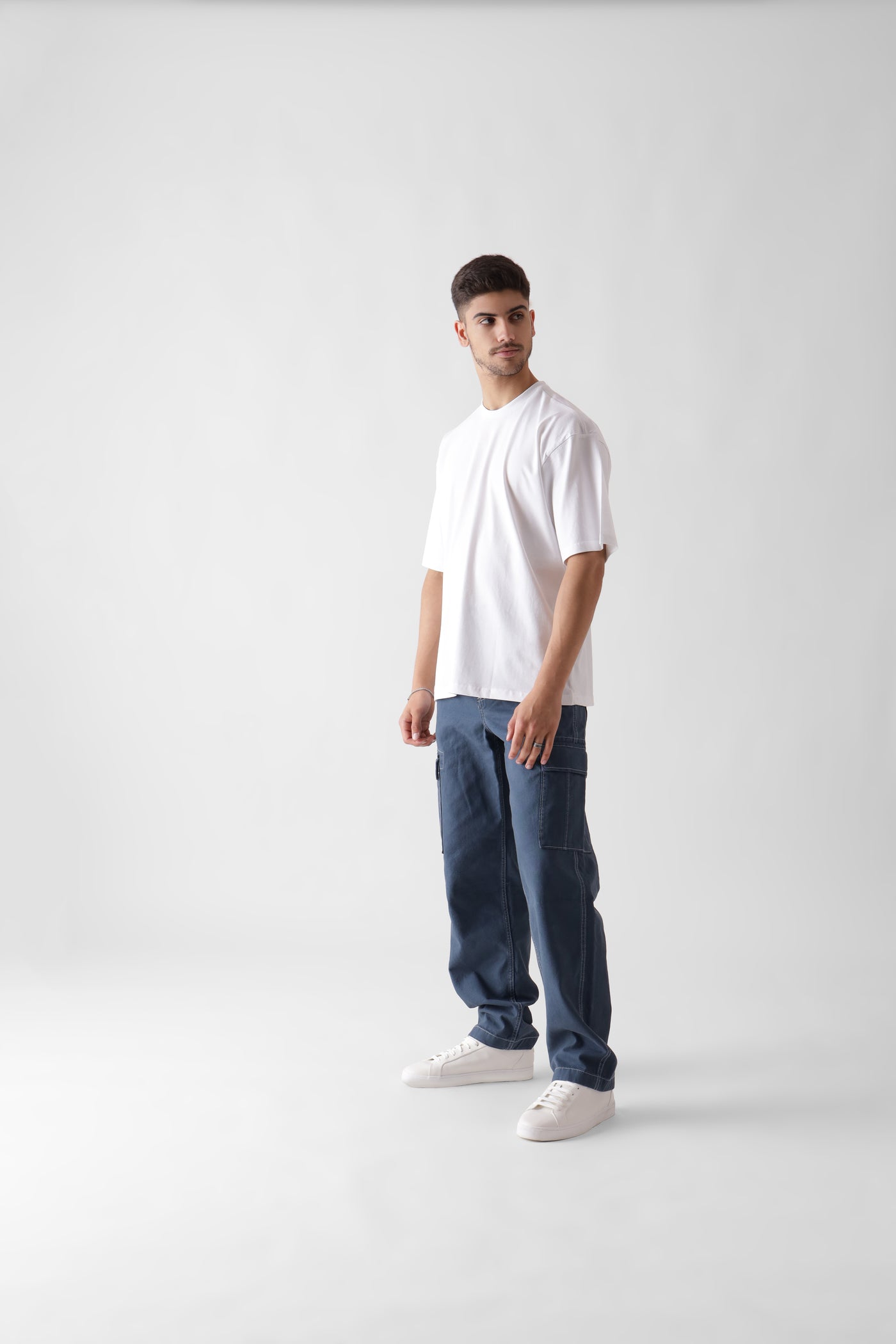 Classic oversized white tshirt for men - front view full - unbound crew