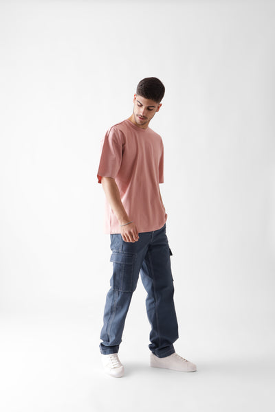 Classic oversized dust pink tshirt for men - looking down front view full - unbound crew