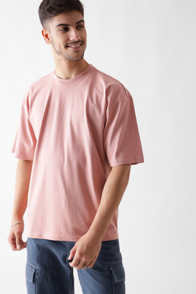 Classic oversized dust pink tshirt for men - front view - unbound crew