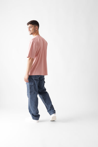 Classic oversized dust pink tshirt for men - back view - unbound crew