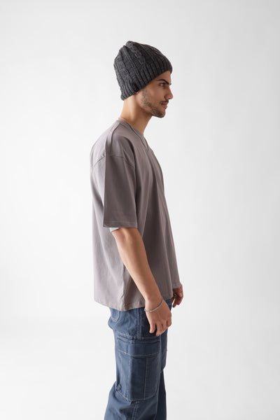 Classic oversized grey tshirt for men - side view full - unbound crew