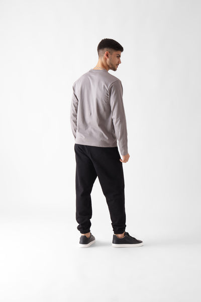 Buy classic long sleeve grey tshirt for men - back view full - unbound crew