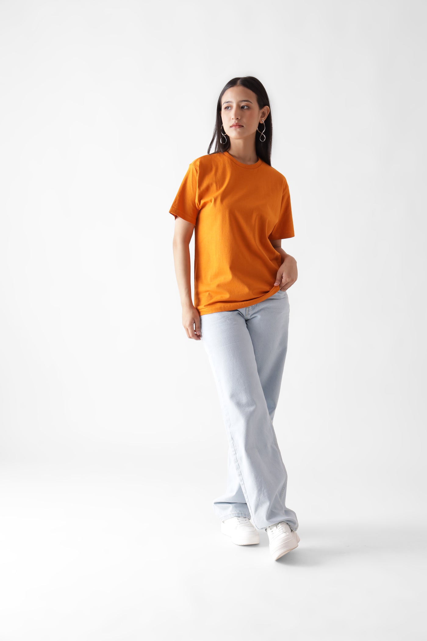 Classic half sleeve orange tshirt for women - front view full - unbound crew