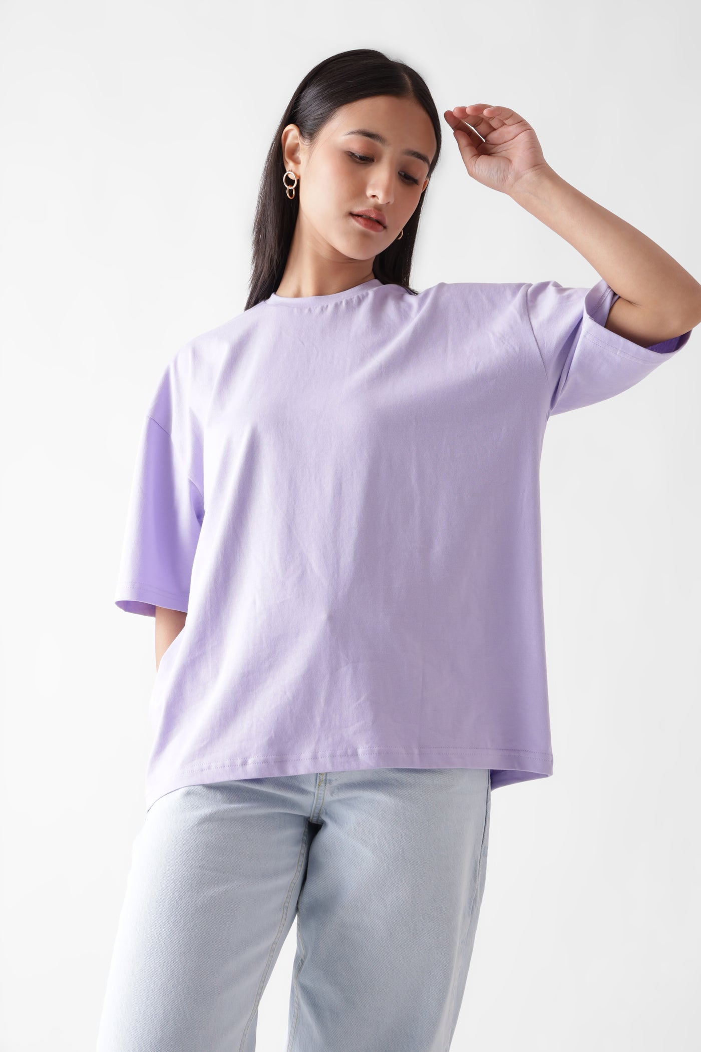 Classic oversized lavender tshirt for women - front view - unbound crew