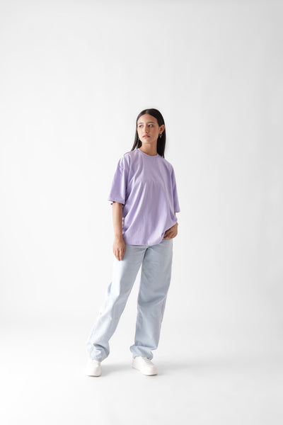 Classic oversized lavender tshirt for women - front view full - unbound crew