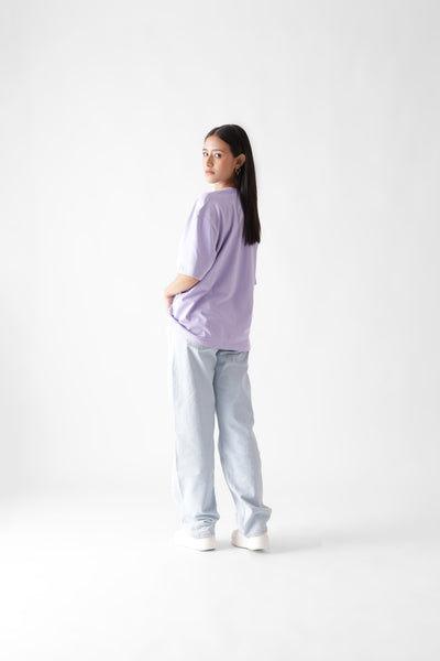 Classic oversized lavender tshirt for women - back view full - unbound crew